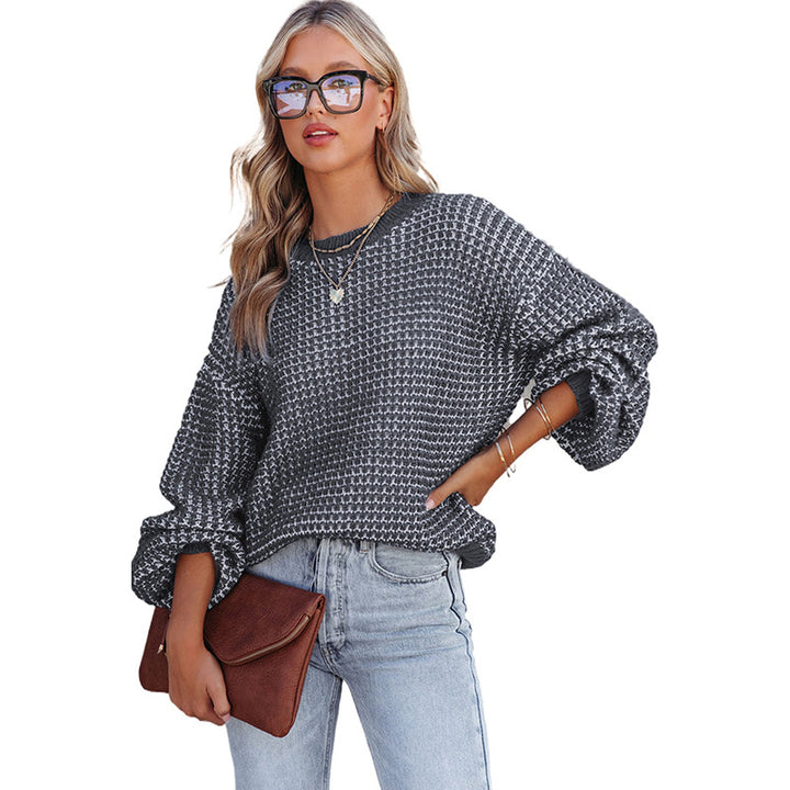 Women's Solid Color Round Neck Off-shoulder Sweater-Sweaters-Zishirts