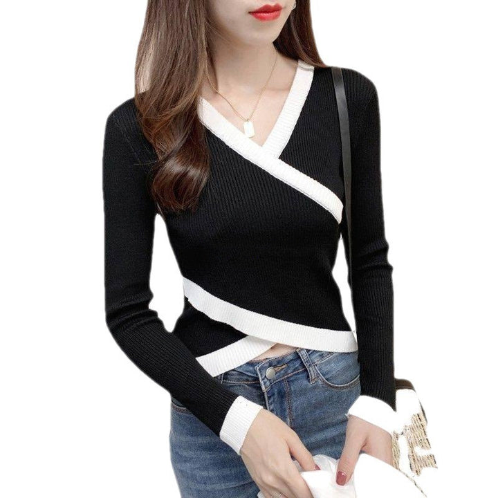 Women's Fashion Simple Cross V-neck Irregular Sweater-Women's Outerwear 2023-Zishirts