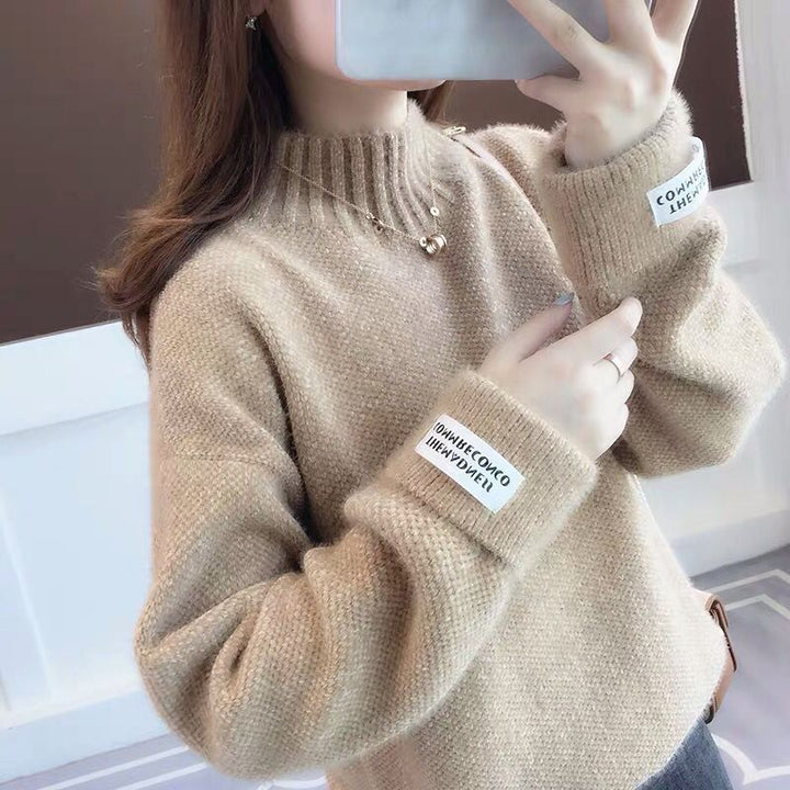 Mock Neck Sweater Women's Knitted Bottoming Shirt-Sweaters-Zishirts