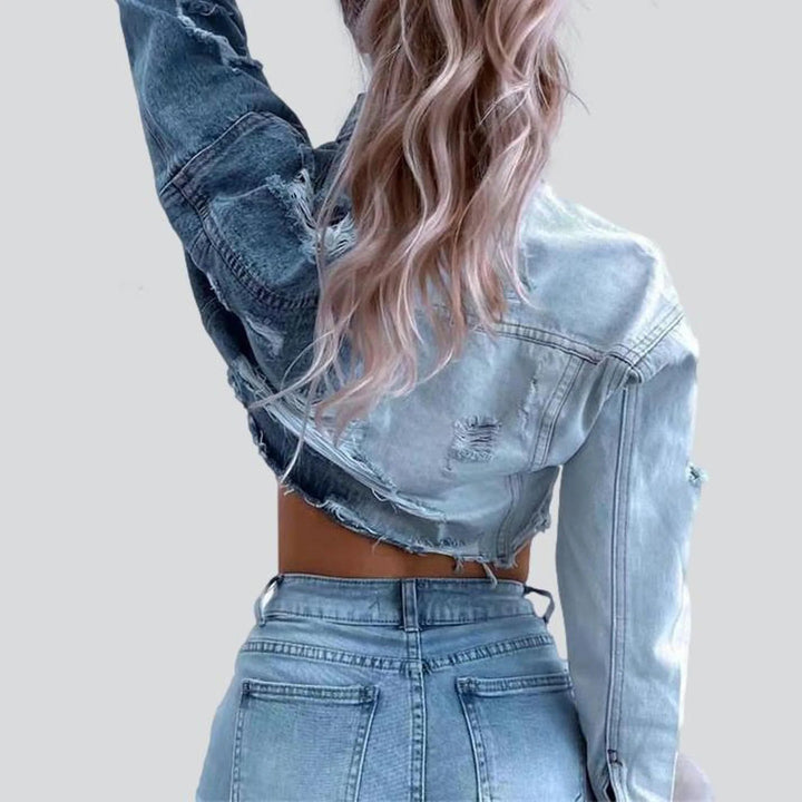 Retro Contrast Color Cropped Denim Top-Jackets-Zishirts