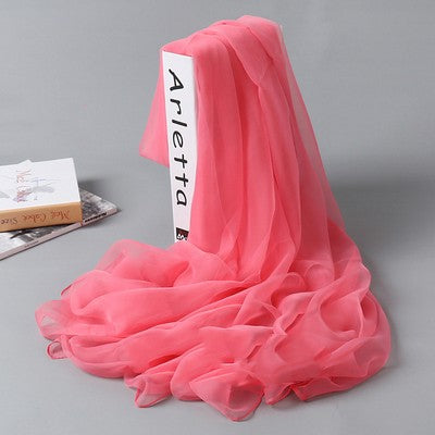 Silk Scarf Women's Long Solid Color Beach Shawl Large Chiffon-Scarves & Wraps-Zishirts