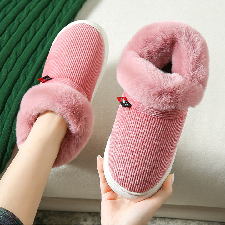 Winter Plush Cotton Shoes For Men And Women Cozy Fluffy Corduroy House Slippers Warm Slip On Fleece House Shoes-Womens Footwear-Zishirts