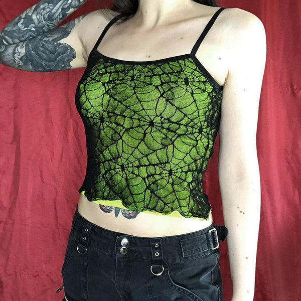 Personality Street Top Dark Halloween Sexy Sling Green Spider Element-Blouses & Shirts-Zishirts