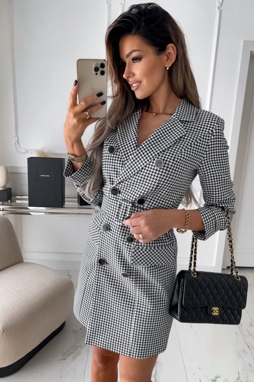 Fashion Printing Plaid Blazer Dress Women-Lady Dresses-Zishirts