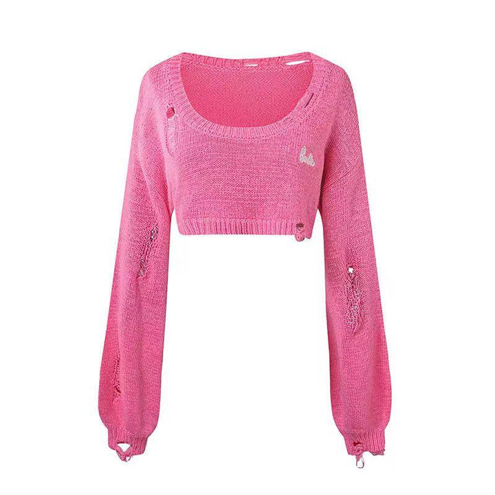 Sweet And Spicy Hollow Hole Short Sweater Girl-Sweaters-Zishirts