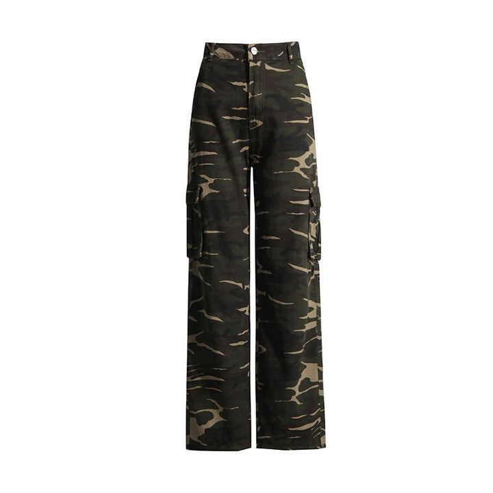 Fashion Pocket Temperament Street Camouflage Printing Straight-leg Pants-Suits & Sets-Zishirts