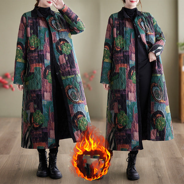 New Vintage Ethnic Print Loose Long Sleeve Coat For Women-Jackets-Zishirts