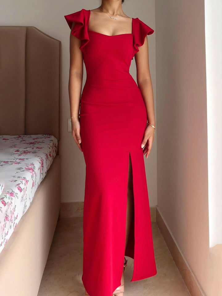 Solid Color Long Slit Dress-Lady Dresses-Zishirts