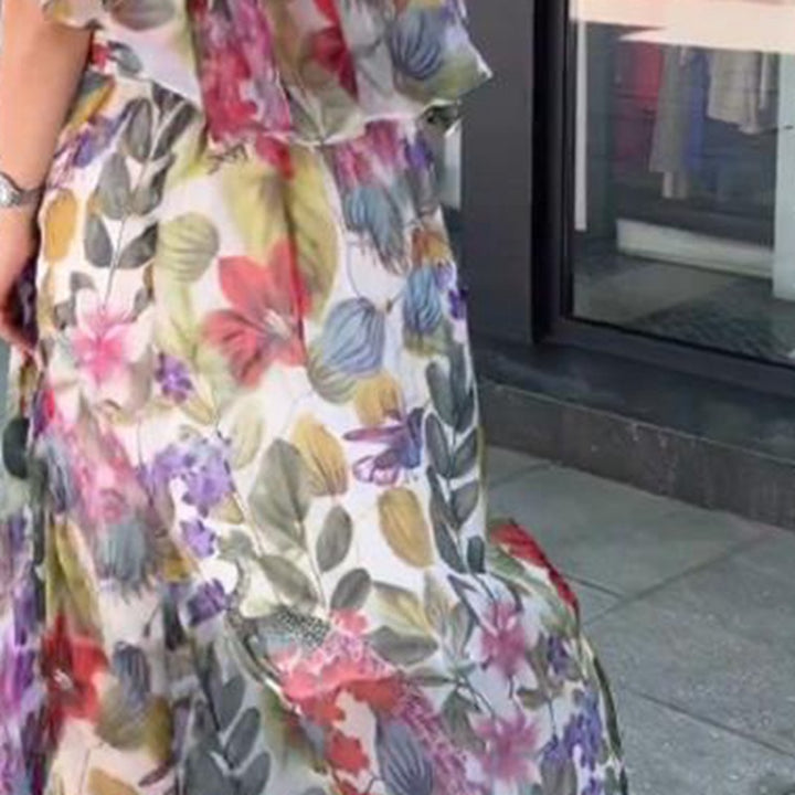 Women's Vintage Floral Print Maxi Dress-Lady Dresses-Zishirts