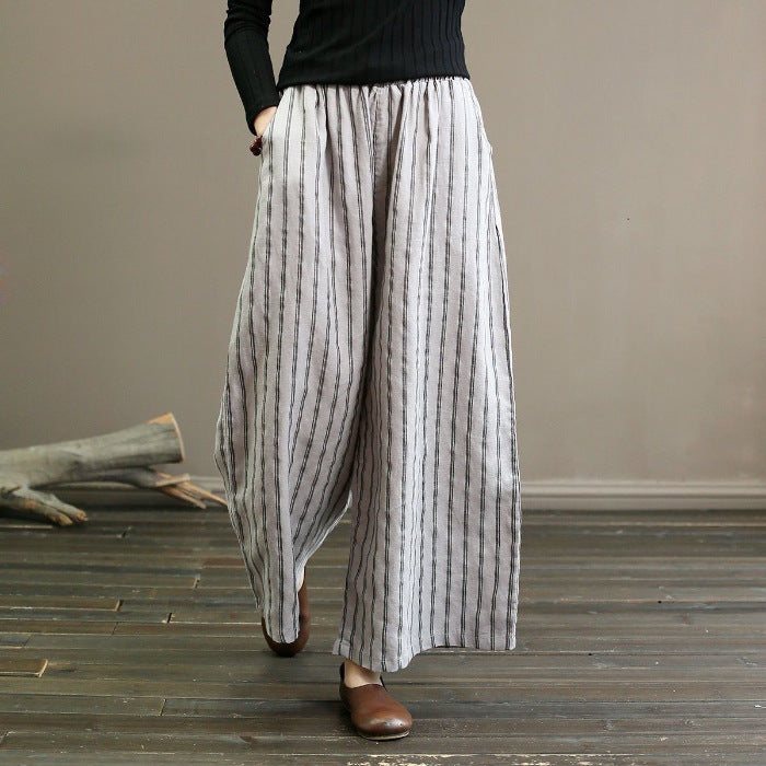 Striped Wide-leg Pants Female Summer-Womens 2024 March-Zishirts