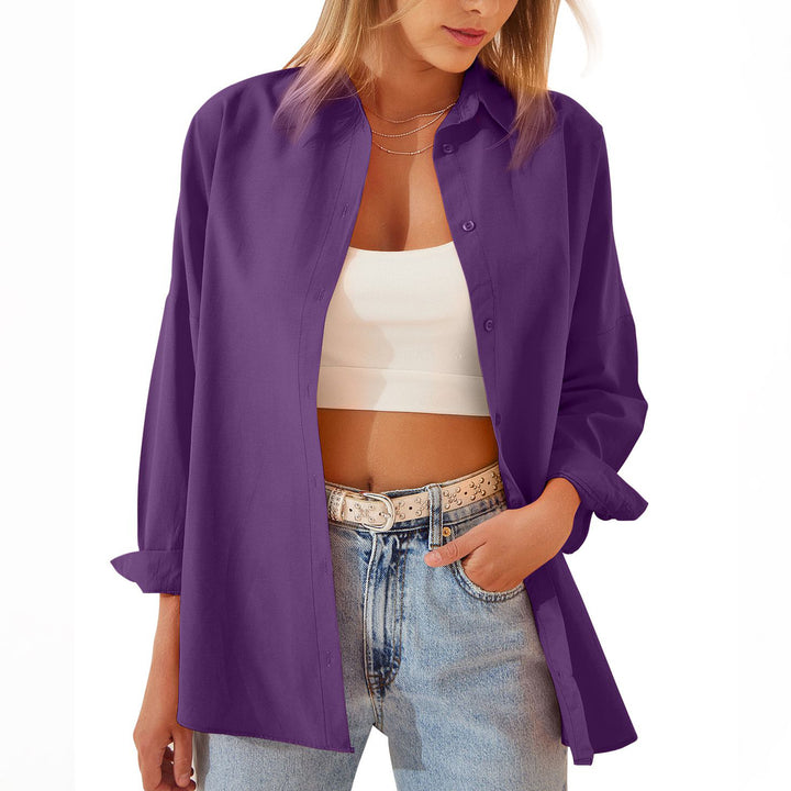 Women's Shirt Jacket Long Sleeve Blouse Button Down Tops Candy Color Shirt-Jackets-Zishirts