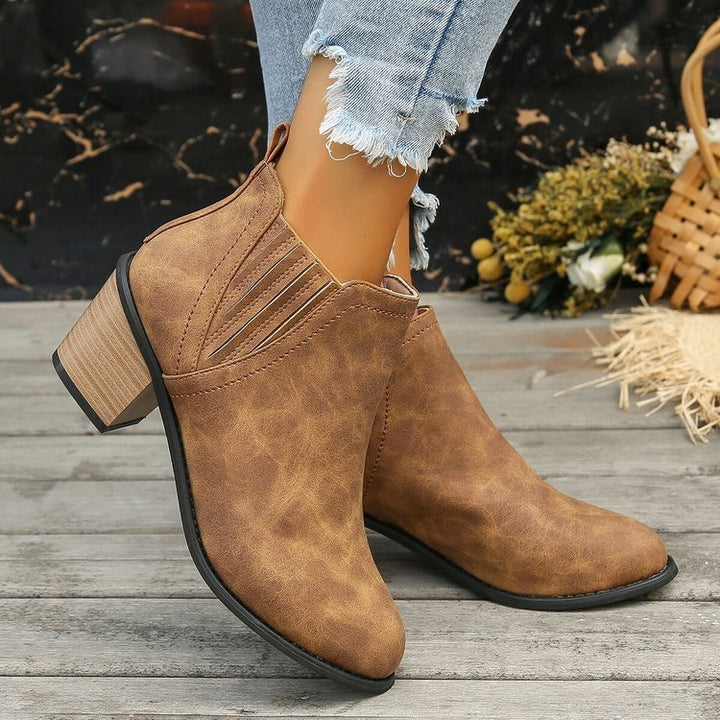 European And American Plus Size Pointed Chunky Heel Martin Boots Women-Womens Footwear-Zishirts