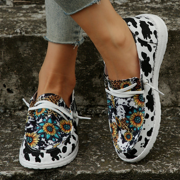 Women's Fashionable Printed Cloth Round Toe Flat Bottom Casual Shoes-Womens Footwear-Zishirts