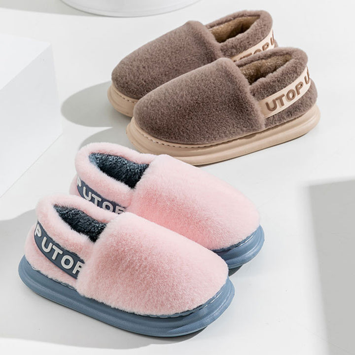 Winter Letter Cotton Shoes With Heel Garden Outdoor Indoor Floor Home Slippers Thick-soled Plush Slippers Women Men Couple-Womens Footwear-Zishirts