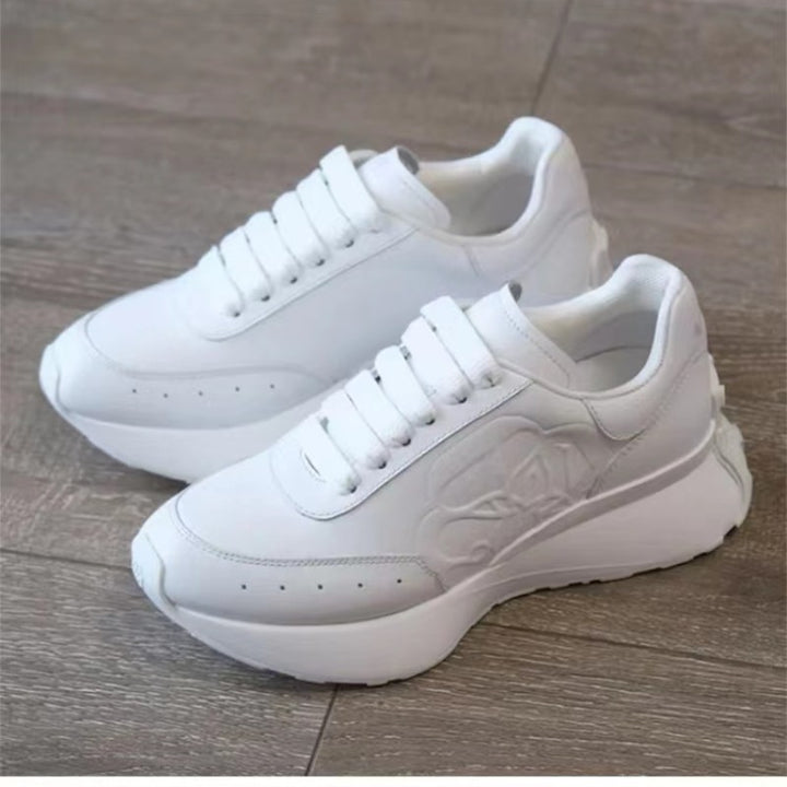 Leather Sports Casual Shoes White Shoes Four Seasons Raise The Bottom Dad Shoes-Womens Footwear-Zishirts