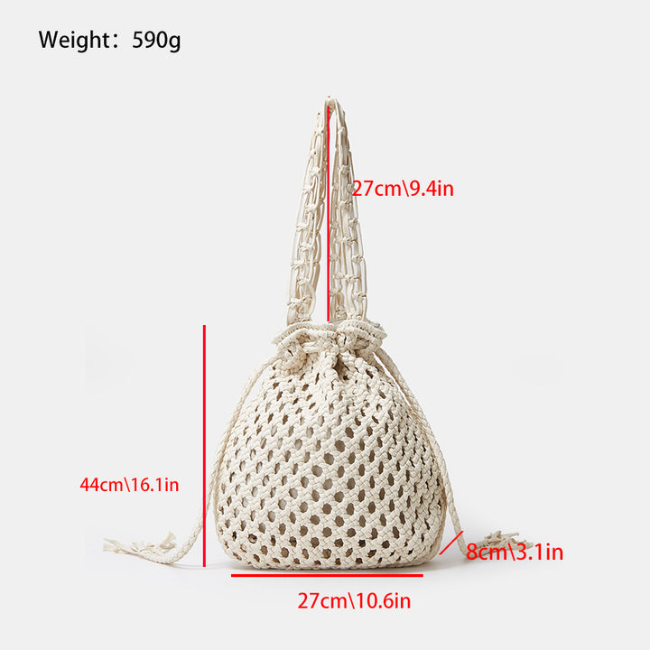 Ins Hand-woven Cotton Bucket Bag Fashion Simple-Women's Bags-Zishirts