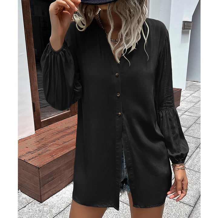 Autumn And Winter New European And American Leisure Loose Single-breasted Shirt Dress-Blouses & Shirts-Zishirts