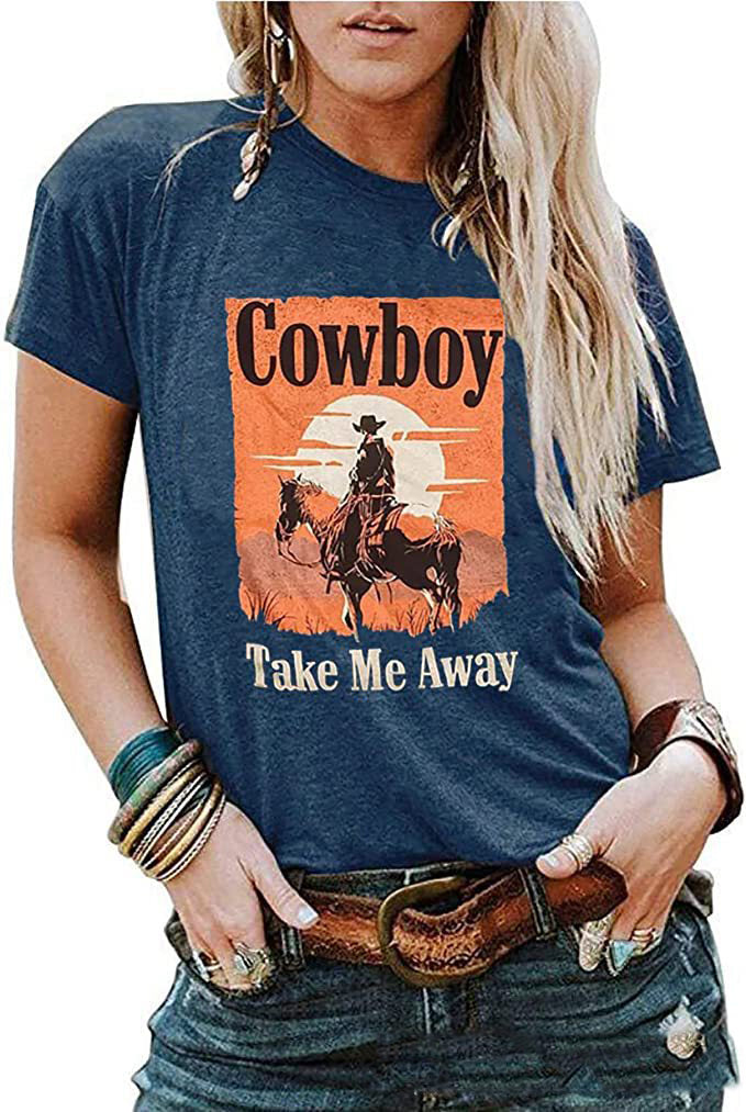 European And American Western Printed Short Sleeve Women's Summer T-shirt-Blouses & Shirts-Zishirts