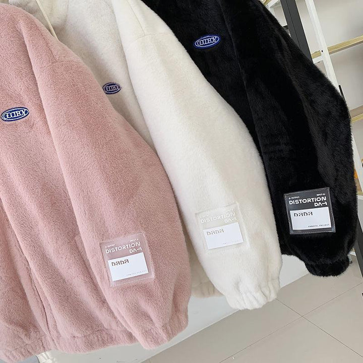 Faux Seto Fur Lamb Wool Plush Coat Female Fleece-lined Thickened Student Korean Style Loose All-matching-Jackets-Zishirts