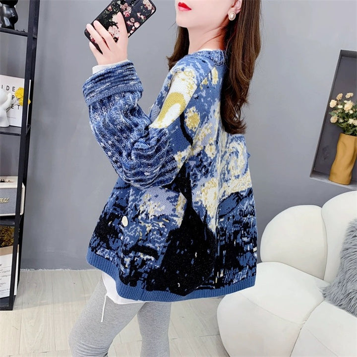 Retro Ethnic Style Knitted Cardigan For Women Loose Sweater Coat-Sweaters-Zishirts