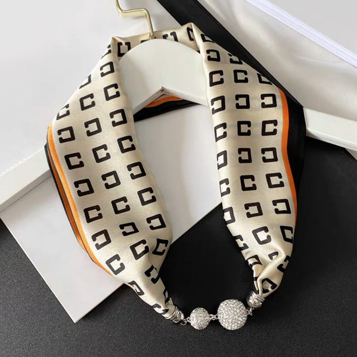 Magnetic Buckle Pearl Lazy Little Silk Scarf Female Neck Protection Decoration-Scarves & Wraps-Zishirts