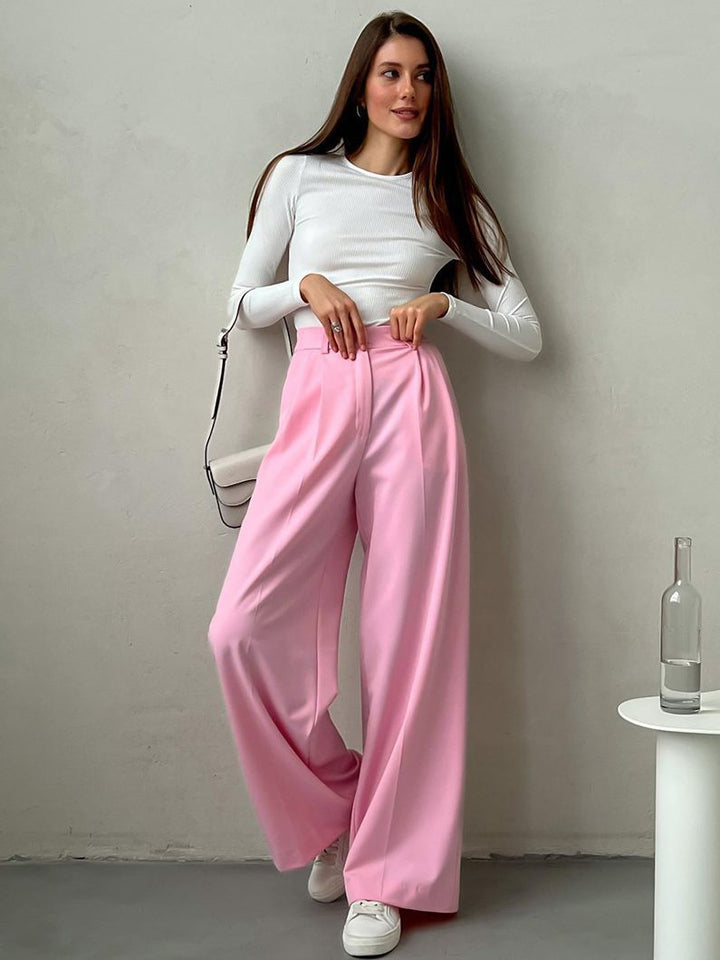 Women's Fashion Casual Solid Color Draped Pants-Suits & Sets-Zishirts