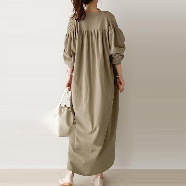 Fall New Loose Cotton And Linen Shirt Dress-Lady Dresses-Zishirts