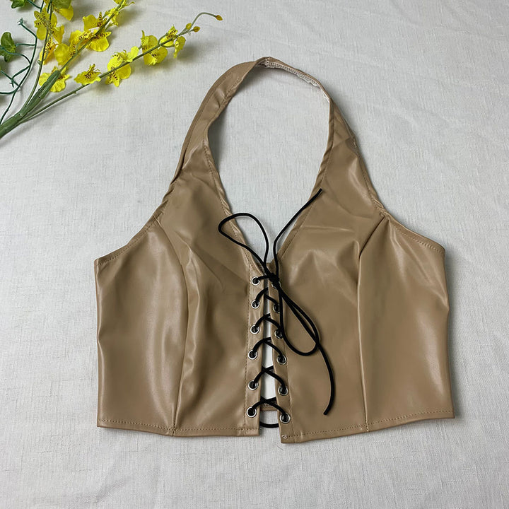 Summer New Design Feeling Hanging Neck Short Outgoing Tank Top-Women's Outerwear 2023-Zishirts