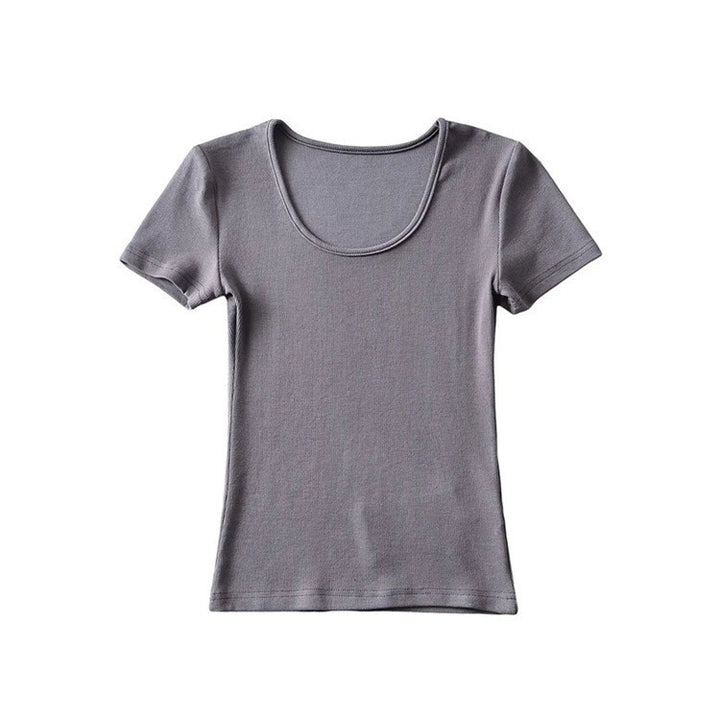 Women's Solid Color Round Neck Pullover Short Sleeve T-shirt-Womens 2024 March-Zishirts