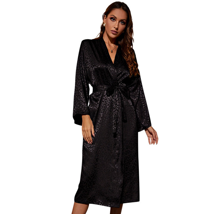 Women's Lace Up Home Black Long Sleeve Nightgown-Women's Outerwear 2023-Zishirts