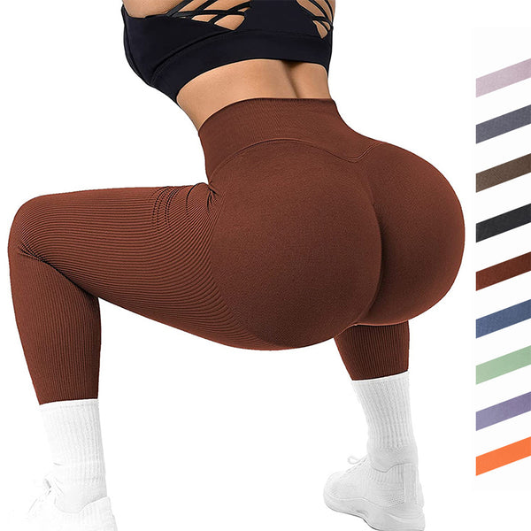 High Waist Seamless Leggings Threaded Knitted Fitness Pants Solid Women's Slimming Sports Yoga Pants Elastic Running Sport Leggings-Women's Outerwear 2023-Zishirts