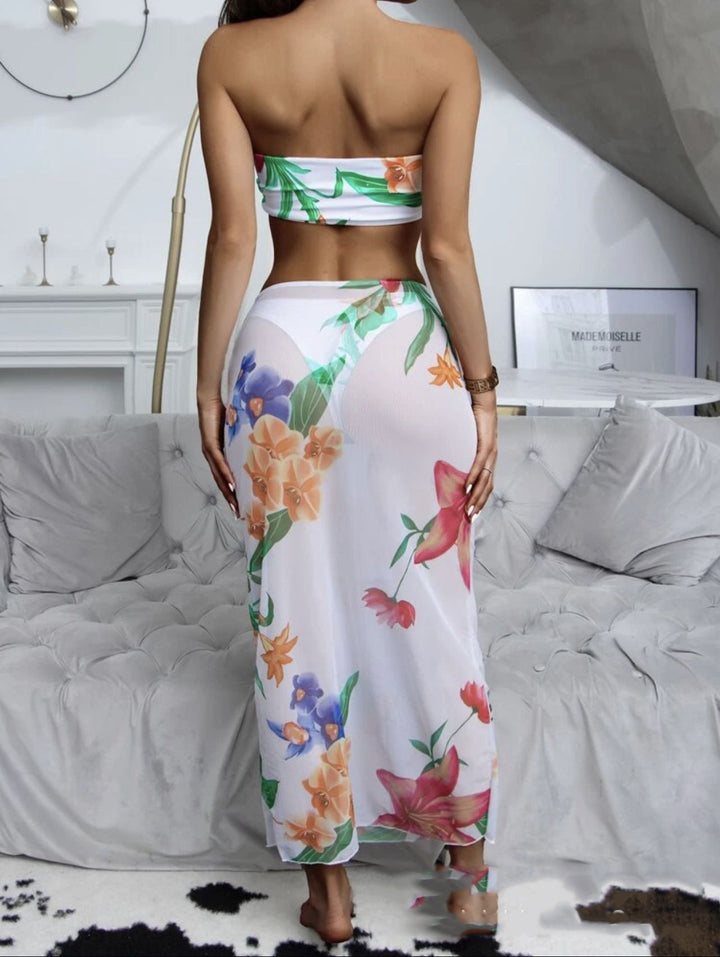 Printed Bikini Sexy Swimsuit Women's Three-piece Set Tulle Skirt-Women's Outerwear 2023-Zishirts