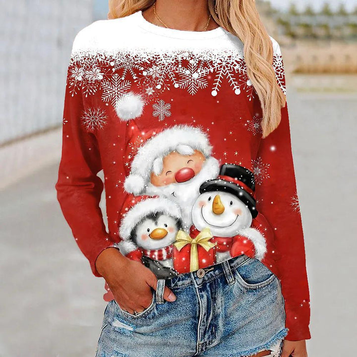 3d Digital Printing Christmas Women's Long-sleeved T-shirt Round Neck-Women's Outerwear 2023-Zishirts