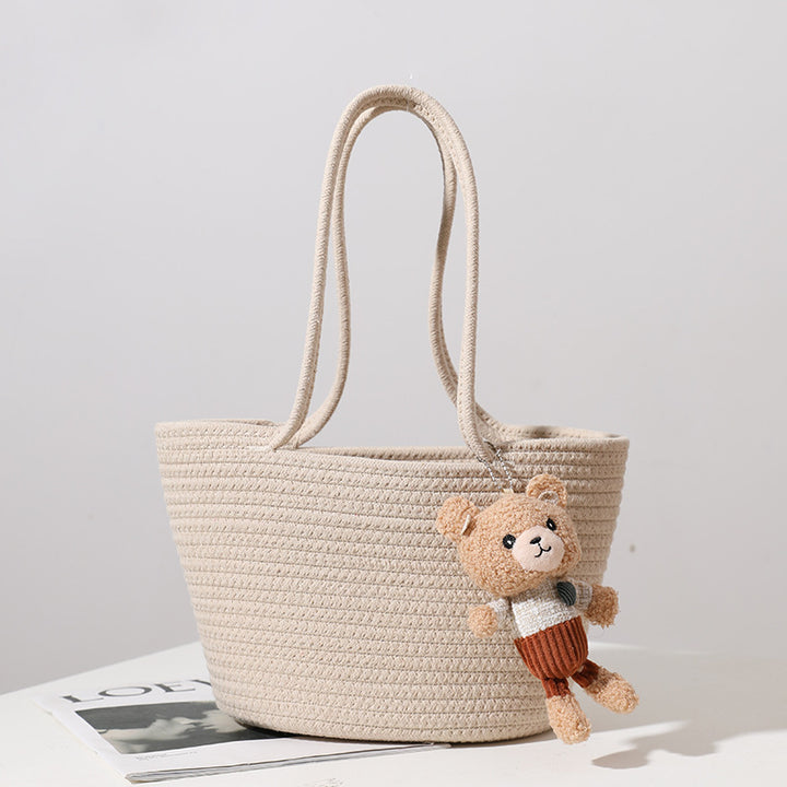 Women's Fashion Casual Cotton Thread Shoulder Straw Bag-Women's Bags-Zishirts