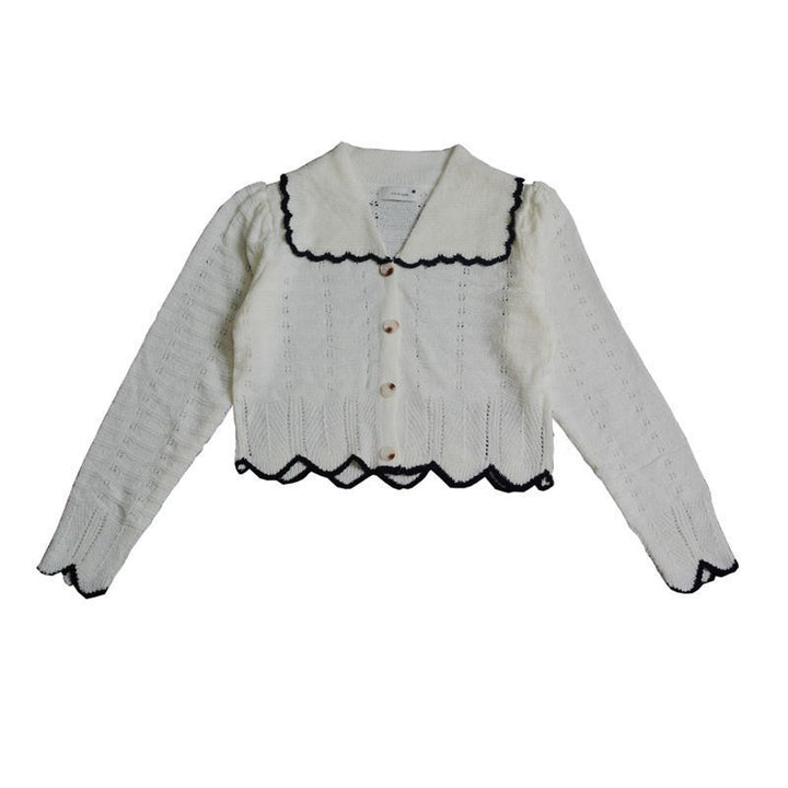 Crocheted Hollow-out Small Square Collar Western Style Knitted Cardigan-Sweaters-Zishirts