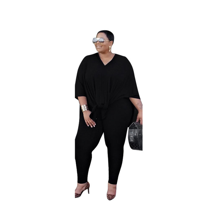 Solid Color Loose Casual Plus Size Women's Clothing Suit-Suits & Sets-Zishirts