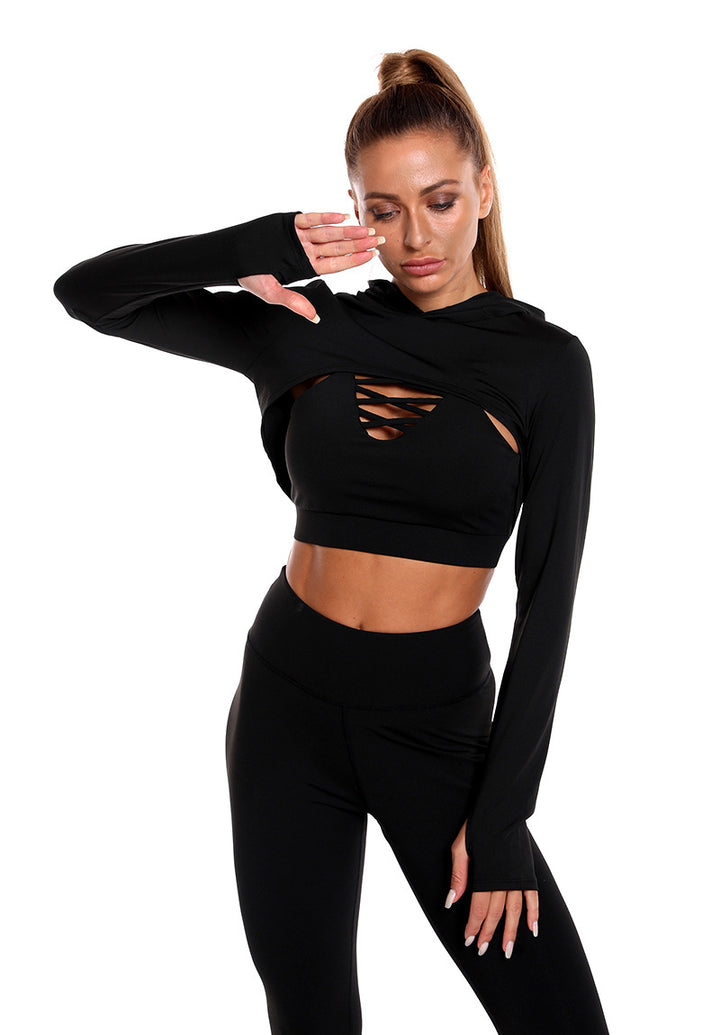 3pcs Sports Suits Long Sleeve Hooded Top Hollow Design Camisole And Butt Lifting High Waist Seamless Fitness Leggings Sports Gym Outfits Clothing-Women's Outerwear 2023-Zishirts