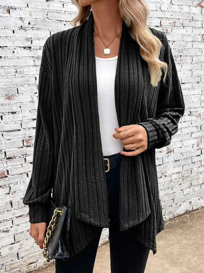 Scarf Collar Cardigan Long Sleeved Loose Knit Jacket-Sweaters-Zishirts