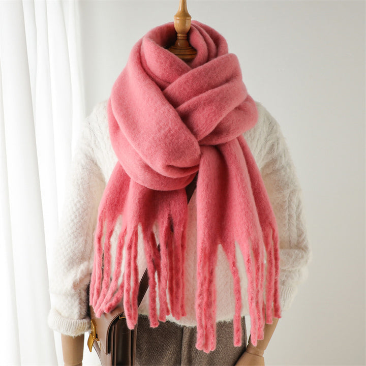 Solid Color Versatile Winter Warm Extended Tassel Scarf-Scarves & Wraps-Zishirts