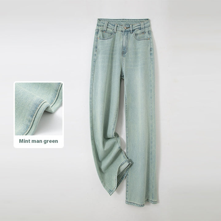 Three-color New Mint Green Stretch All-matching Wide-leg Jeans-Woman Jeans-Zishirts