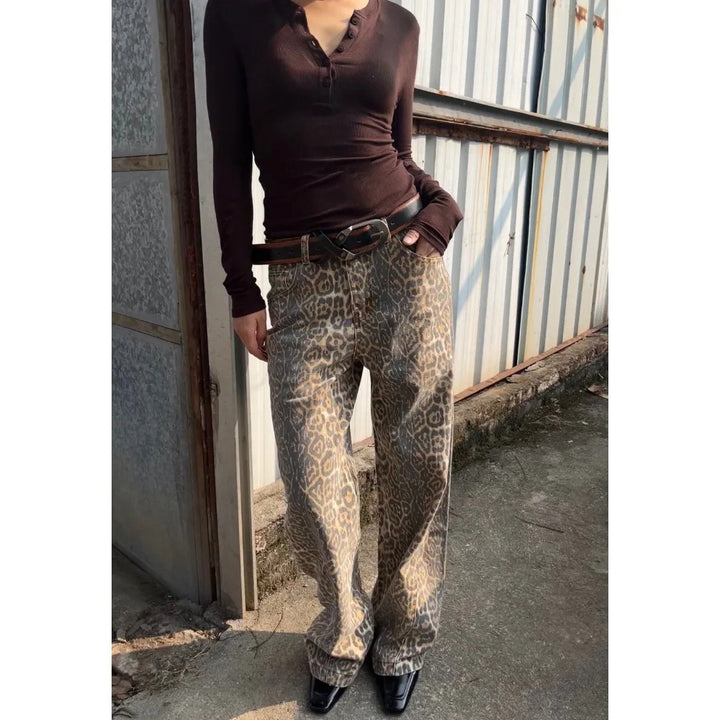 Vintage Leopard Print Jeans For Men And Women Hip Hop Trend-Woman Jeans-Zishirts