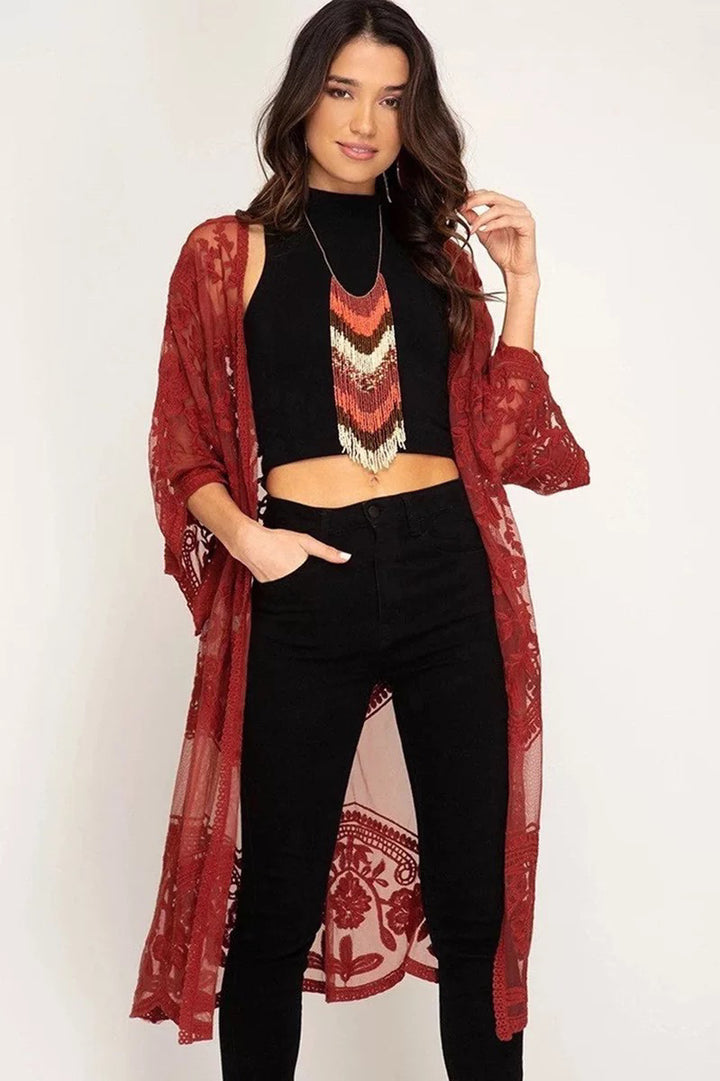 Women's Loose Embroidery Lace Cardigan Coat-Women's Outerwear 2023-Zishirts