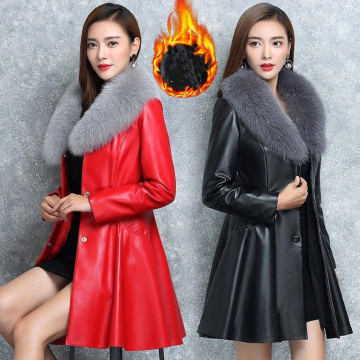 Women's Faux Fox Fur Collar Fur Coat-Jackets-Zishirts