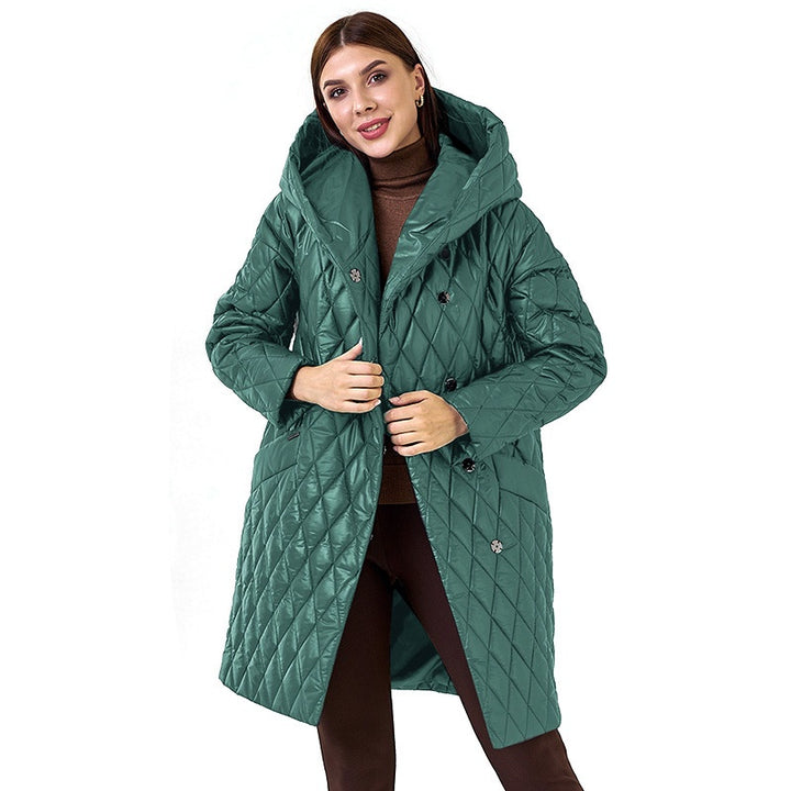 Women's Cotton-padded Jacket Slim-fit Lace Up Lapel Long-sleeved Coat-Jackets-Zishirts