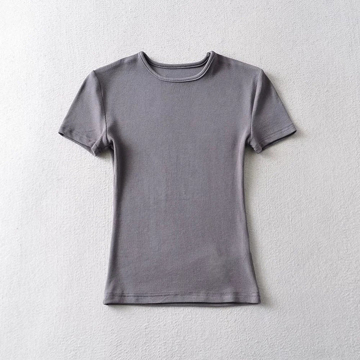 Women's Solid Color Round Neck Pullover Short Sleeve T-shirt-Womens 2024 March-Zishirts