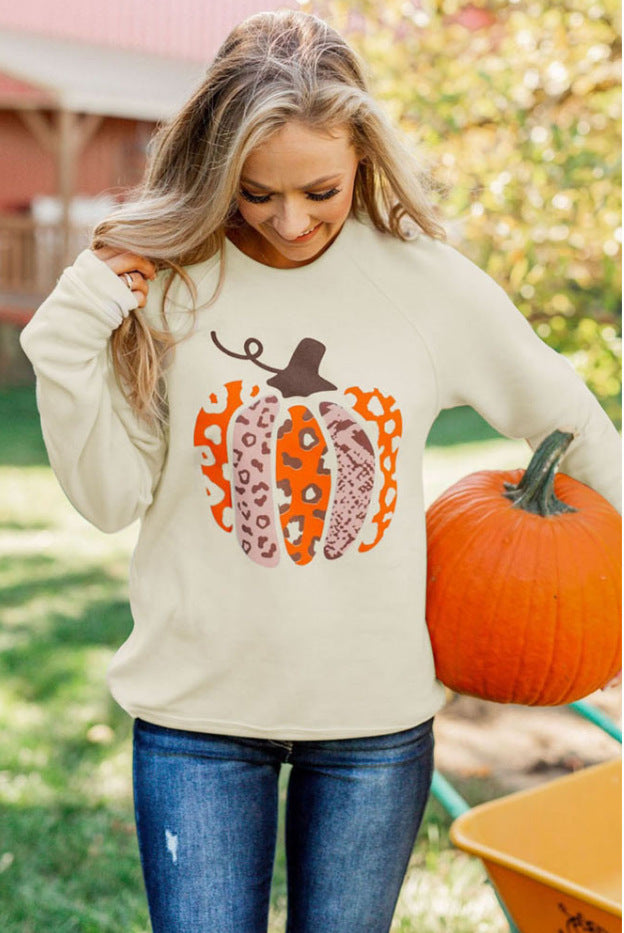 Halloween Pumpkin Printed Long-sleeved Top Female-Suits & Sets-Zishirts