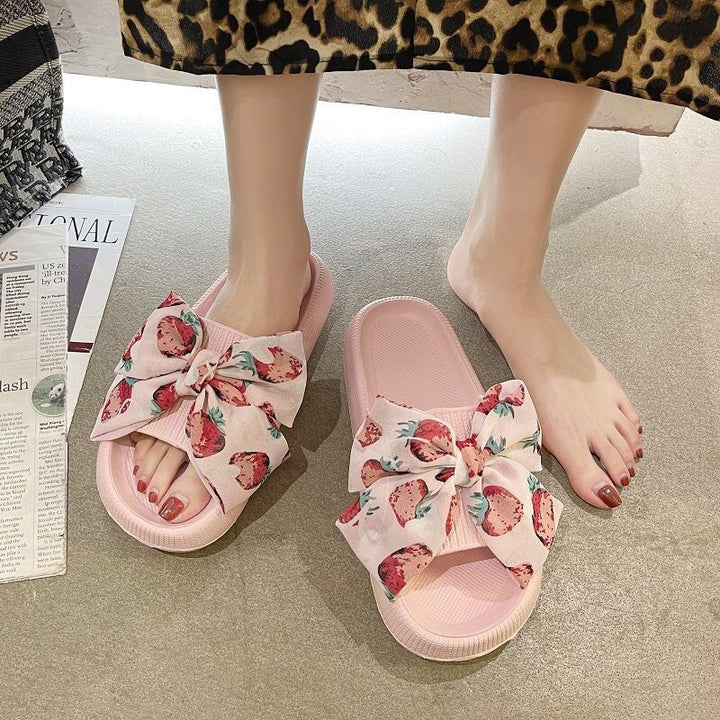 Women's Fashion Casual Strawberry Bow Casual Slippers-Womens Footwear-Zishirts