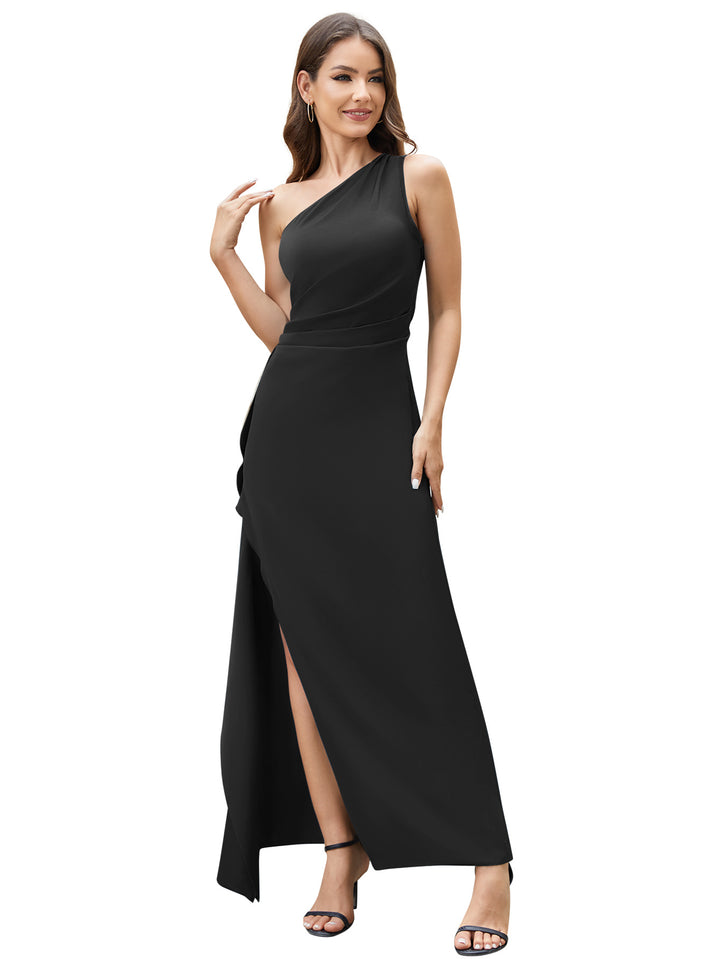 Women's One Shoulder Solid Color Dress-Lady Dresses-Zishirts