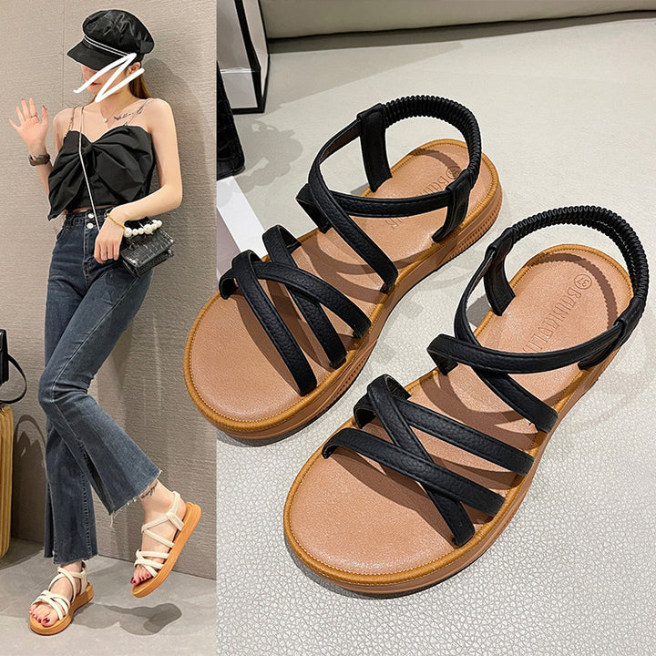 Elastic Band Cover Flat Strap Sandals-Womens Footwear-Zishirts