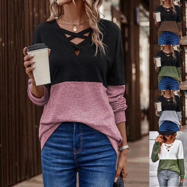 Patchwork Drop-shoulder Sleeve Casual Top-Blouses & Shirts-Zishirts